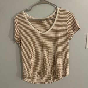 Abercrombie & Fitch Tan and White Striped Tee